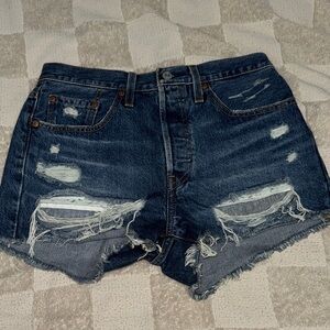 Levi's Dark Blue Distressed Jean Shorts